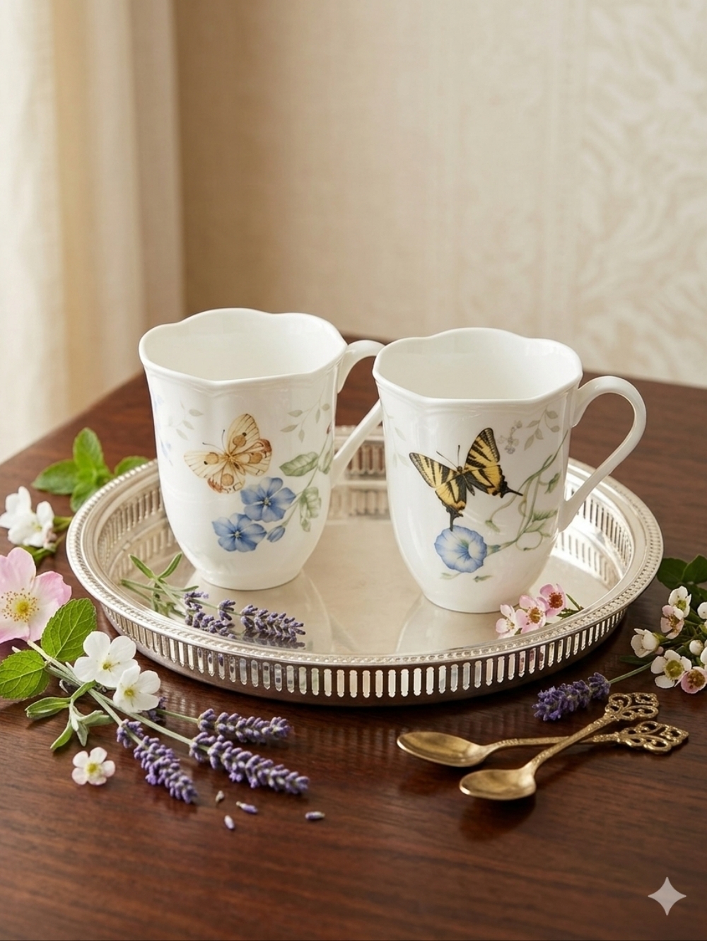 Lenox‎ Pair Mugs Butterfly Meadow. Swallowtail & Orange Sulphur